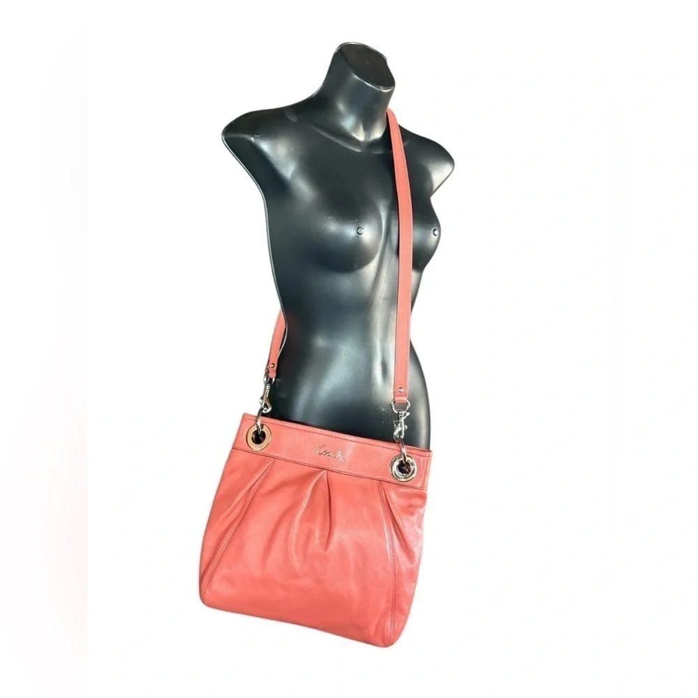 COACH women’s Coral salmon genuine leather crossbody purse NWOT silver hardware